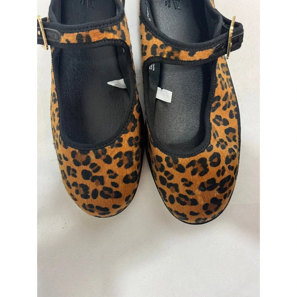 Universal Thread Womens Leopard Print Faux Fur Mary Jane Flats Brown Black 8.5‎